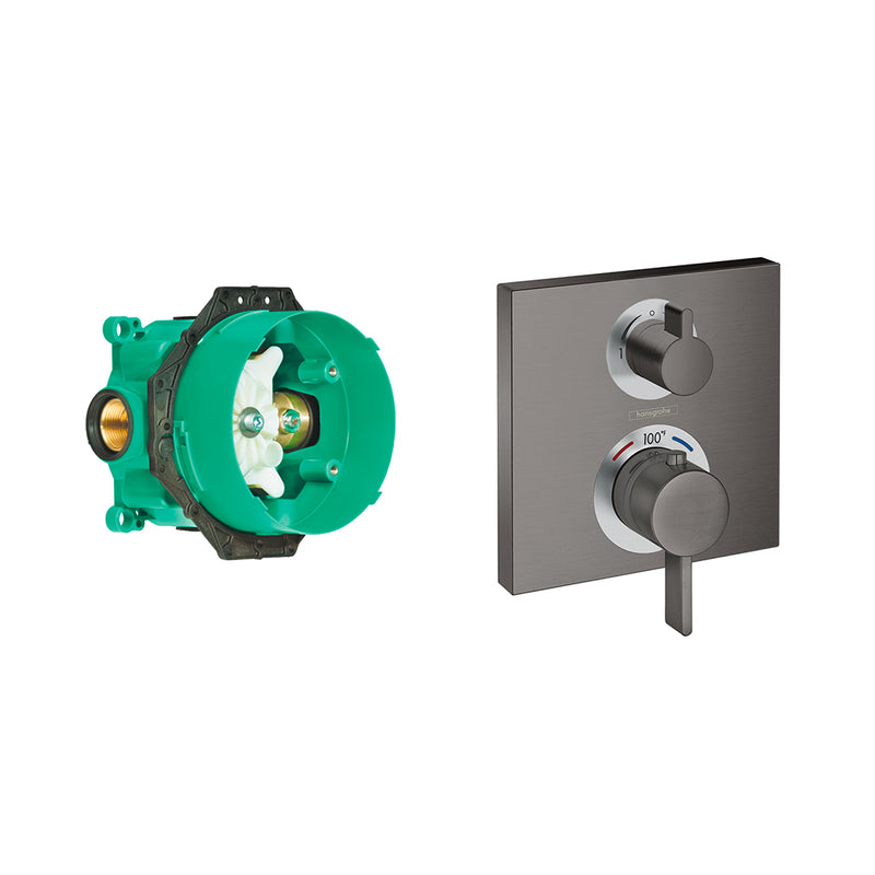 Ecostat Square Thermostatic Trim Shower Mixer - Wall Mount - 7" Brass/Brushed Black Chrome