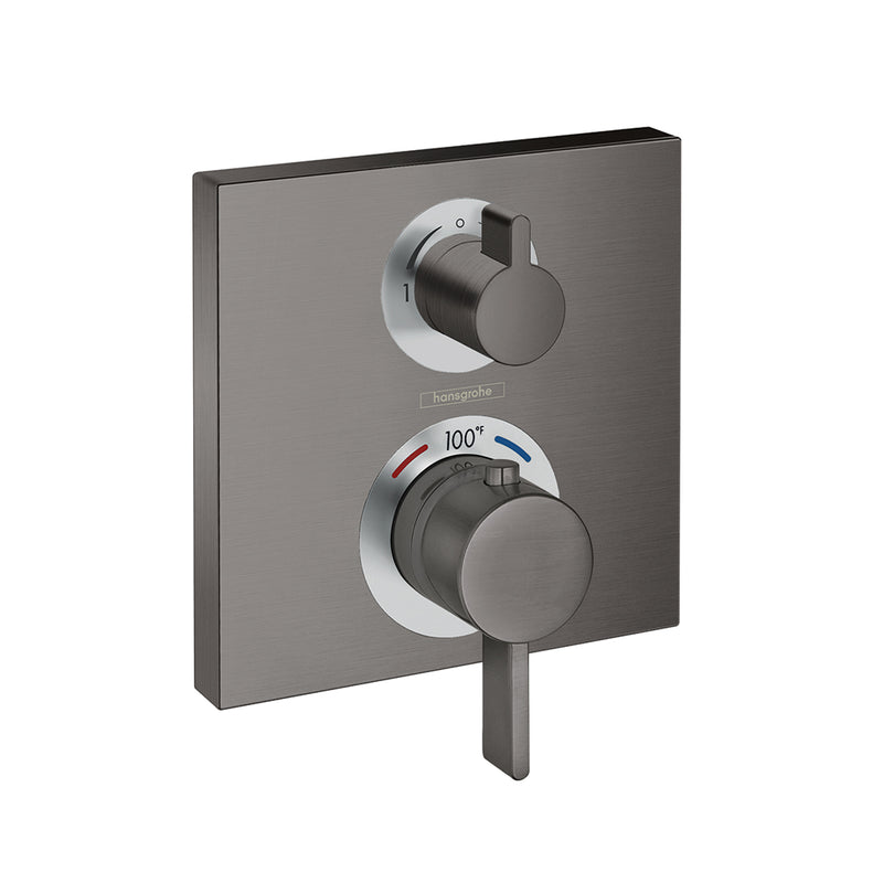 Ecostat Square Thermostatic Trim Shower Mixer - Wall Mount - 7" Brass/Brushed Black Chrome