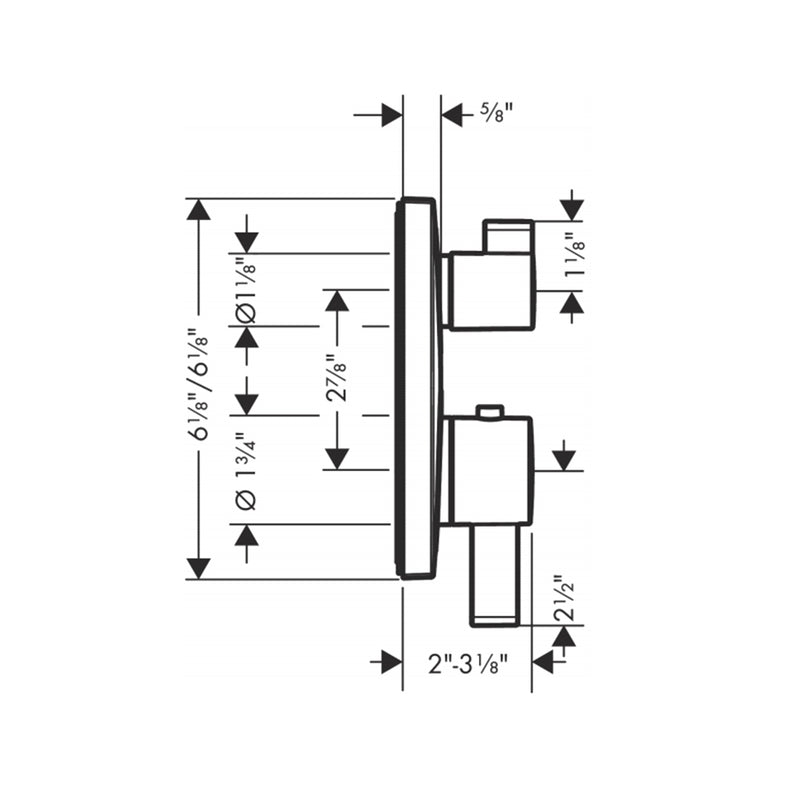 Ecostat Square Thermostatic Trim Shower Mixer - Wall Mount - 7" Brass/Brushed Black Chrome