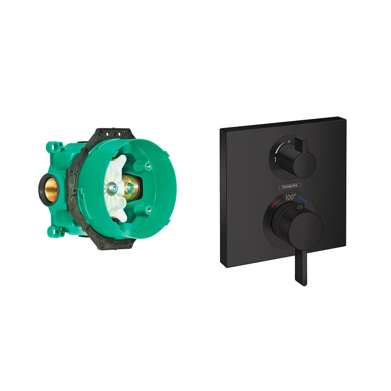 Ecostat Square Thermostatic Trim Shower Mixer - Wall Mount - 7" Brass/Matt Black