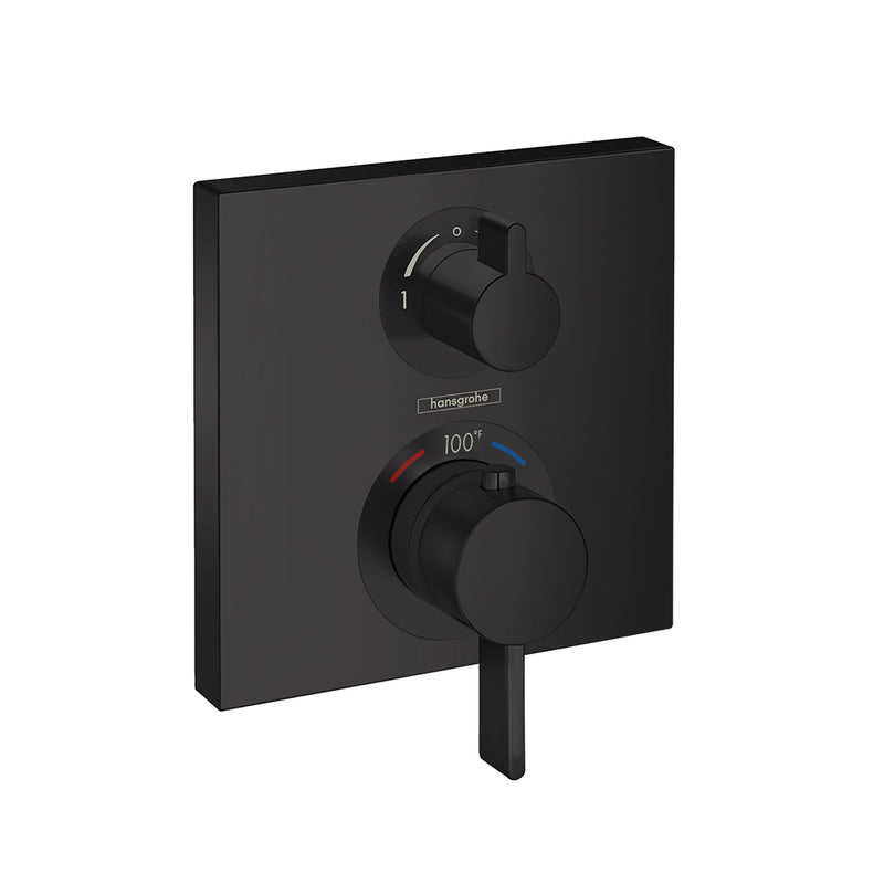 Ecostat Square Thermostatic Trim Shower Mixer - Wall Mount - 7" Brass/Matt Black