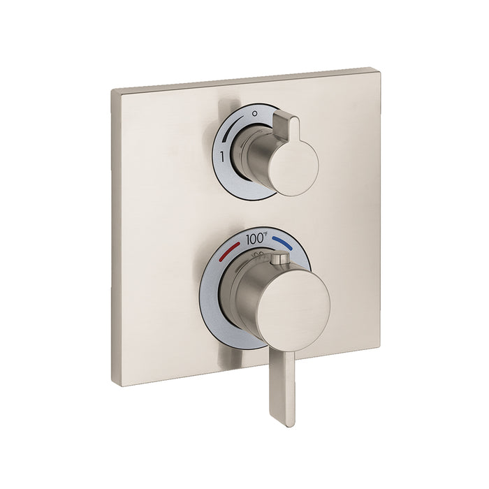 Ecostat Square Thermostatic Trim Shower Mixer - Wall Mount - 7" Brass/Brushed Nickel