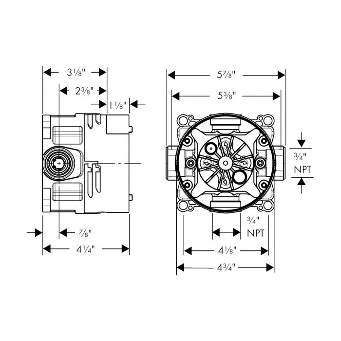 Ecostat Square Thermostatic Trim Shower Mixer - Wall Mount - 7" Brass/Brushed Nickel