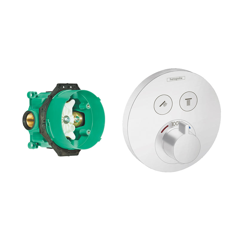 Showerselect S 2 Way Thermostatic Trim Shower Mixer - Wall Mount - 6" Brass/Matt White