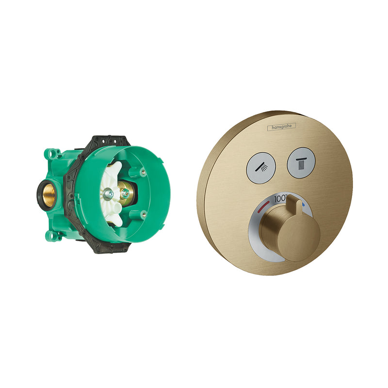 Showerselect S 2 Way Thermostatic Trim Shower Mixer - Wall Mount - 6" Brass/Brushed Bronze