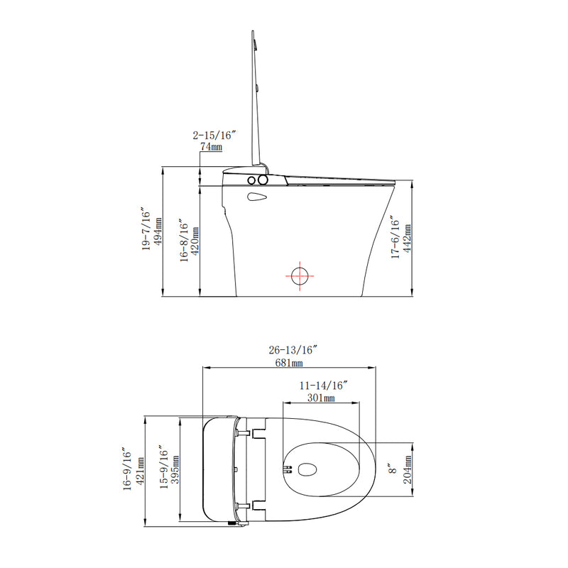 Iwash Elongated Tankless Non-Electric Bidet Smart Toilets - Floor Mount - 16" Ceramic/White