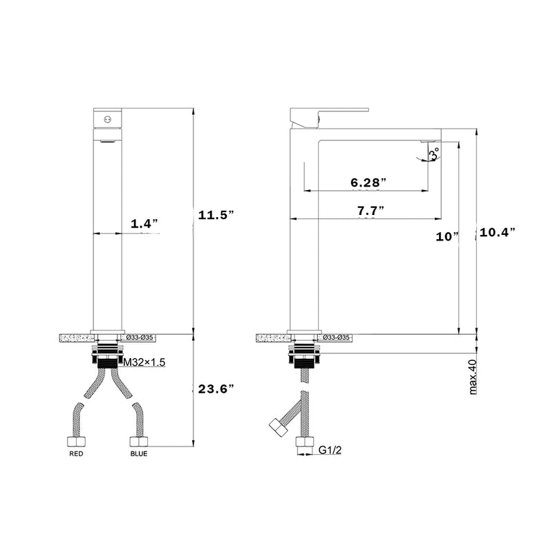 Devon Vessel Bathroom Faucet - Single Hole - 12" Brass/Brushed Nickel