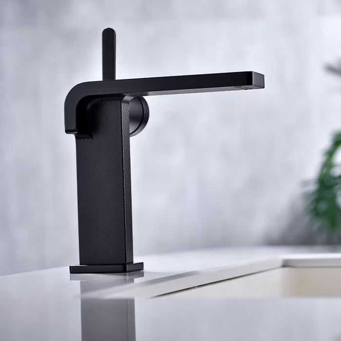 Ultra Thin Bathroom Faucet - Single Hole - 6" Brass/Matt Black