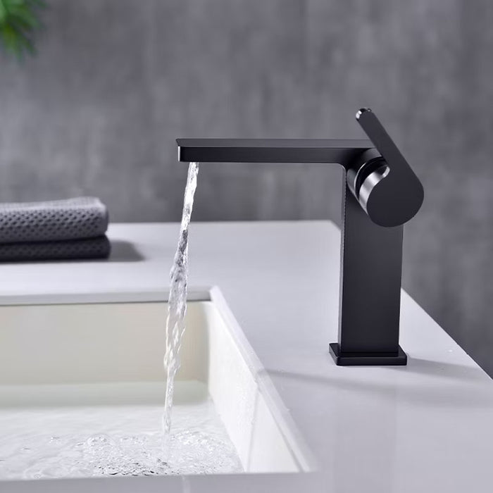 Ultra Thin Bathroom Faucet - Single Hole - 6" Brass/Matt Black