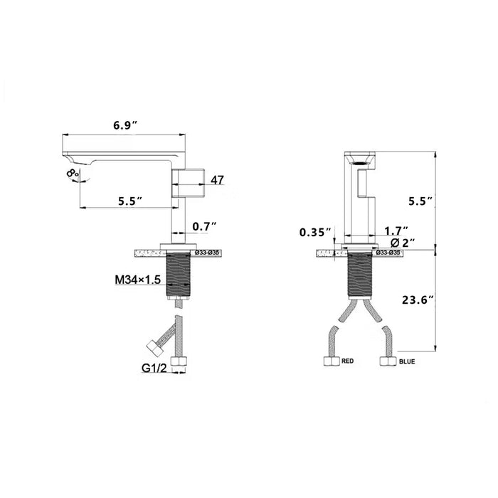 Ultra Modern Bathroom Faucet - Single Hole - 5" Brass/Graphite