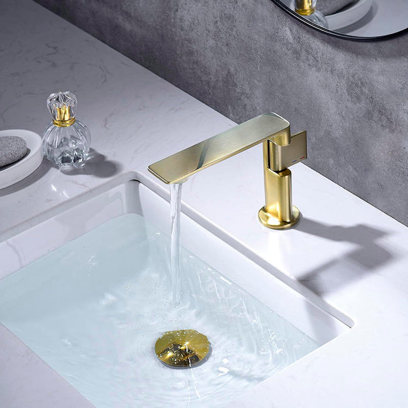 Metro Thin Bathroom Faucet - Single Hole - 5" Brass/Brushed Gold