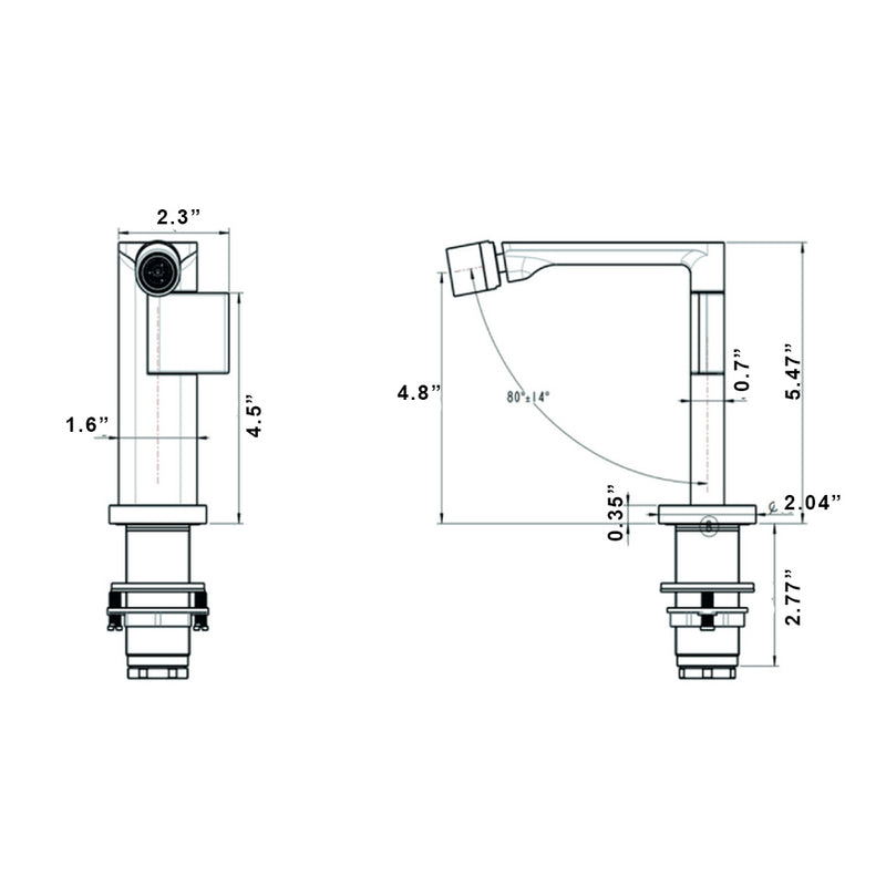 Metro Thin Bidet Faucet - Single Hole - 6" Brass/Brushed Nickel