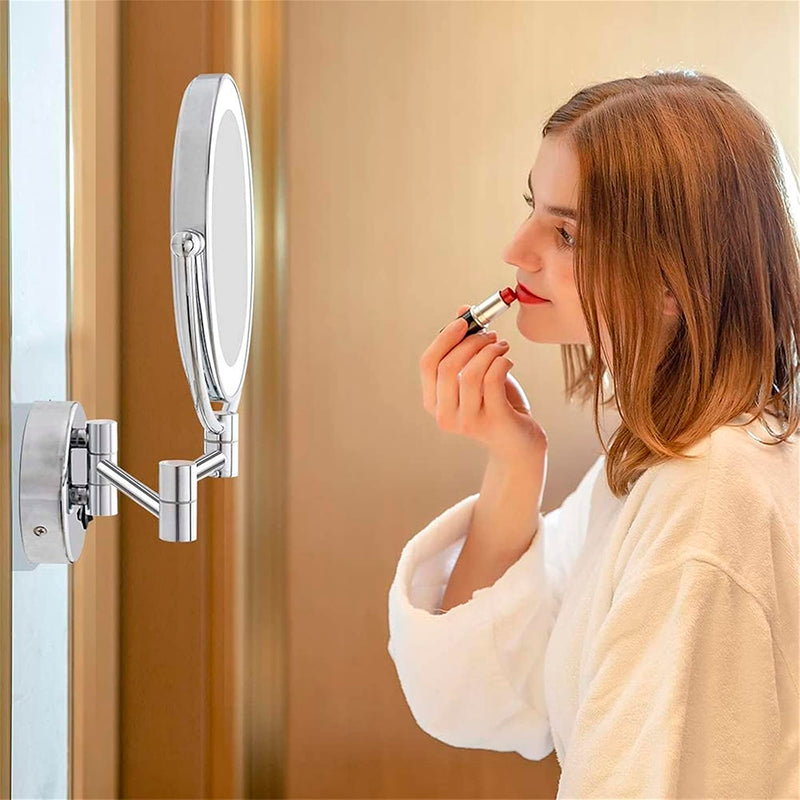 Metro Round Magnifying 10X Led Make-Up Mirror - Wall Mount - 9" Brass/Glass/Polished Chrome