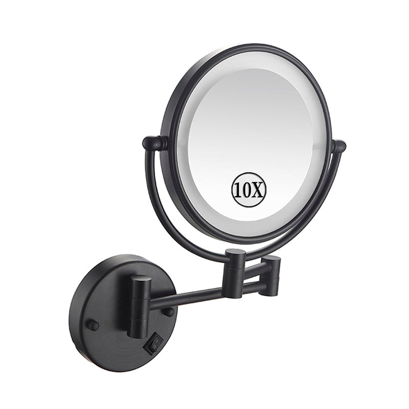 Metro Round Magnifying 10X Led Make-Up Mirror - Wall Mount - 9" Brass/Glass/Matt Black