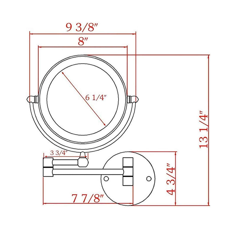 Metro Round Magnifying 10X Led Make-Up Mirror - Wall Mount - 9" Brass/Glass/Matt Black