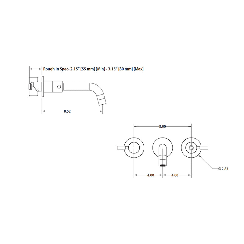 Serie 100 Complete Bathroom Faucet - Widespread-Wall Mount - 8" Brass/Matt Black