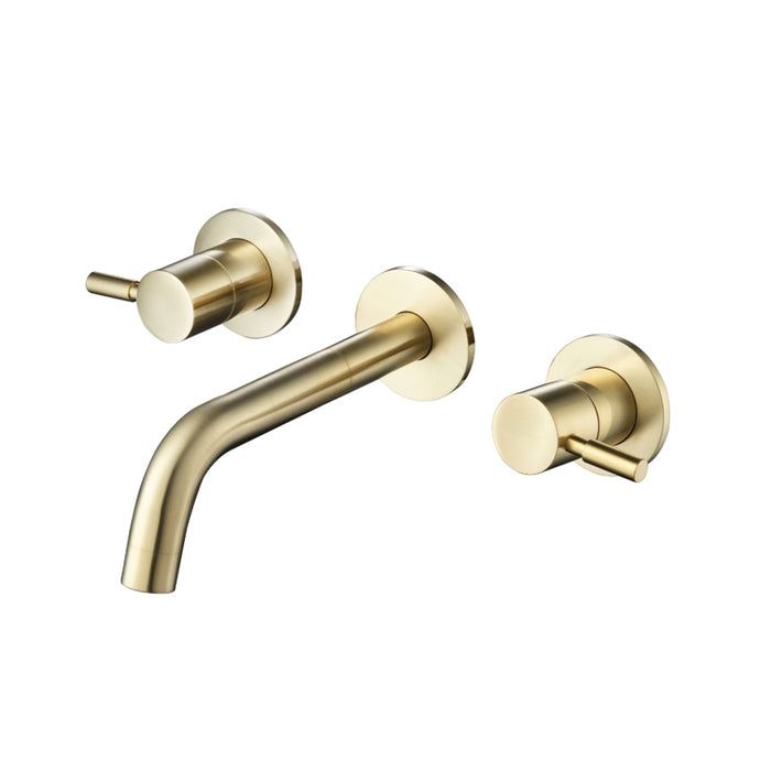 Serie 100 Two Handle Bathroom Faucet - Widespread-Wall Mount - 8" Brass/Satin Brass