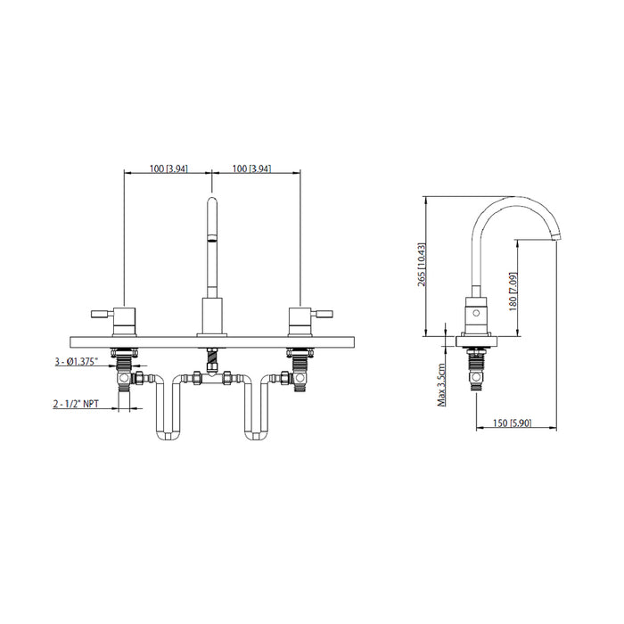 Serie 100 Bathroom Faucet - Widespread - 8" Brass/Brushed Nickel