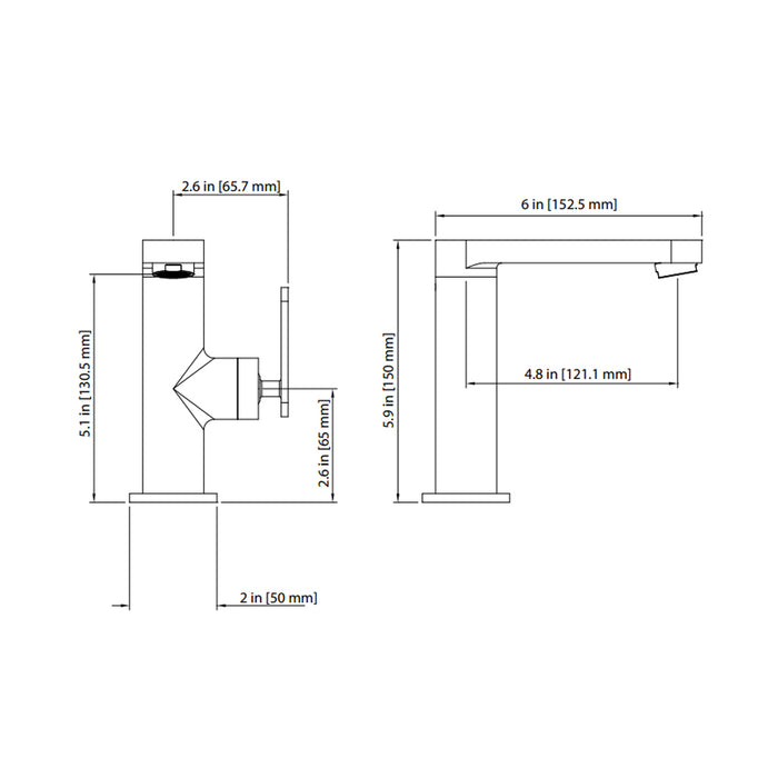 Serie 110 Bathroom Faucet - Single Hole - 6" Brass/Brushed Nickel