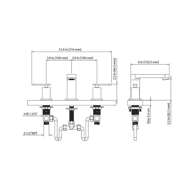 Serie 110 Bathroom Faucet - Widespread - 8" Brass/Polished Chrome