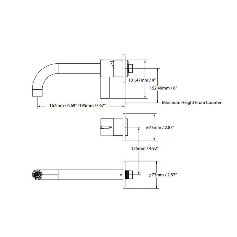 Serie 145 Complete Bathroom Faucet - Single Hole-Wall Mount - 5" Brass/Matt Black
