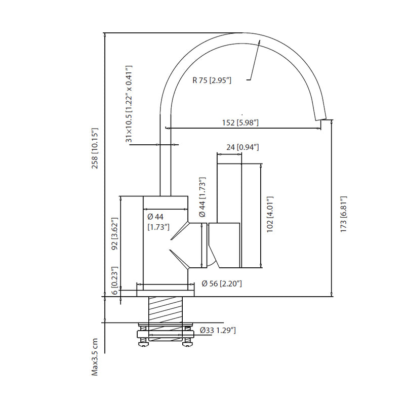 Serie 145 Bathroom Faucet - Single Hole - 10" Brass/Polished Chrome