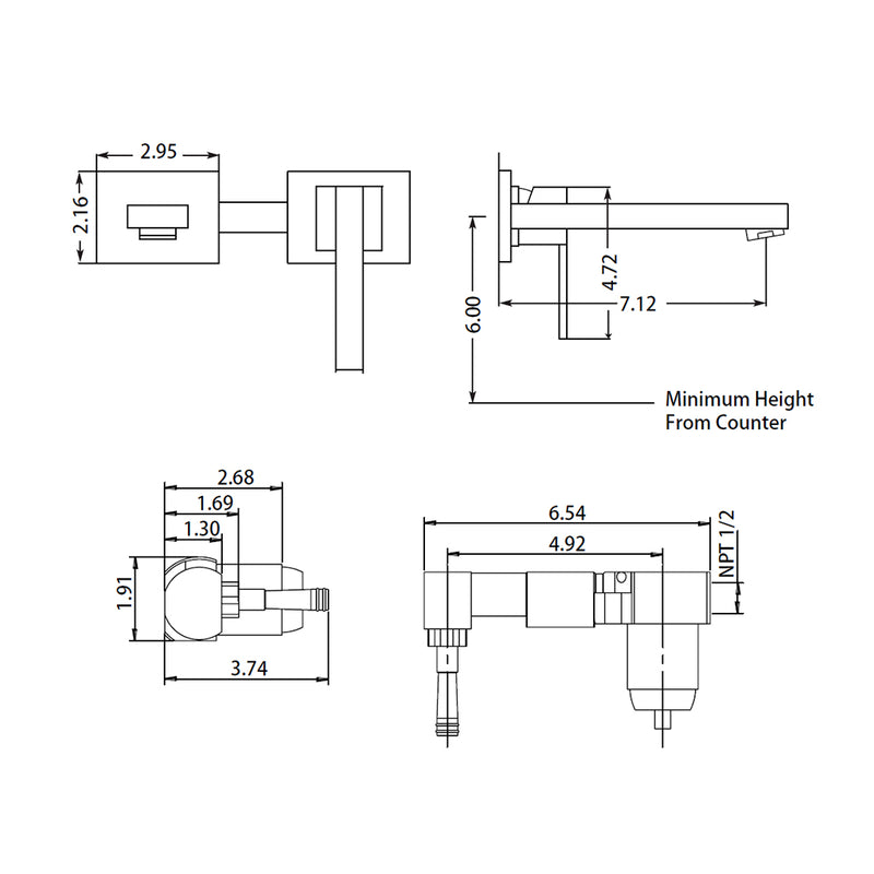 Serie 150 Complete Bathroom Faucet - Wall Mount - 5" Brass/Polished Chrome