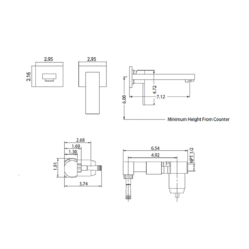 Serie 160 Complete Bathroom Faucet - Single Hole-Wall Mount - 5" Brass/Polished Chrome
