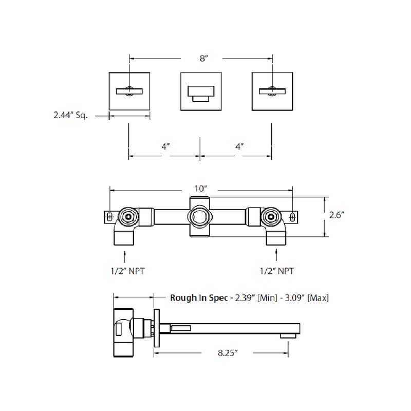 Serie 160 Complete Bathroom Faucet - Widespread-Wall Mount - 8" Brass/Matt Black