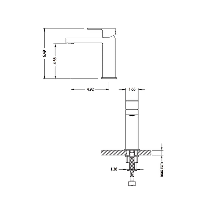 Serie 196 Bathroom Faucet - Single Hole - 7" Brass/Gun Metal Grey