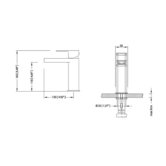 Serie 196 Cascade Flow Bathroom Faucet - Single Hole - 7" Brass/Polished Chrome