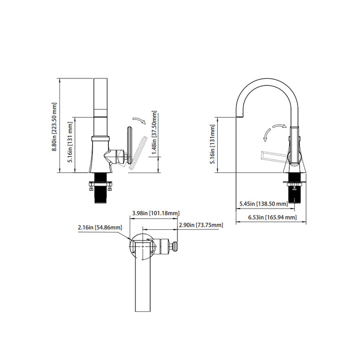 Serie 230 Bathroom Faucet - Single Hole - 9" Brass/Matt Black