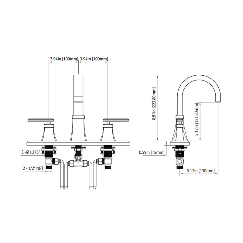 Serie 230 Bathroom Faucet - Widespread - 8" Brass/Satin Brass