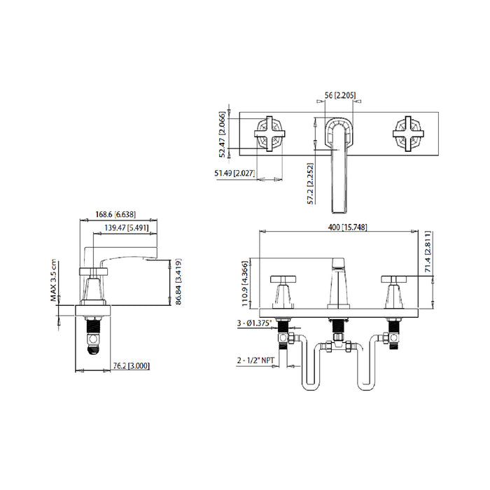 Serie 240 Bathroom Faucet - Widespread - 8" Brass/Brushed Nickel