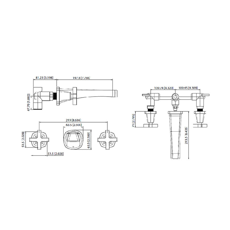 Serie 240 Complete Bathroom Faucet - Widespread-Wall Mount - 8" Brass/Brushed Nickel