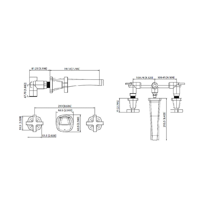 Serie 240 Complete Bathroom Faucet - Widespread-Wall Mount - 8" Brass/Brushed Nickel