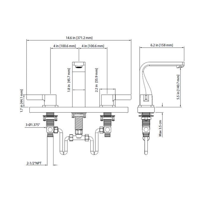 Serie 260 Bathroom Faucet - Widespread - 8" Brass/Brushed Nickel