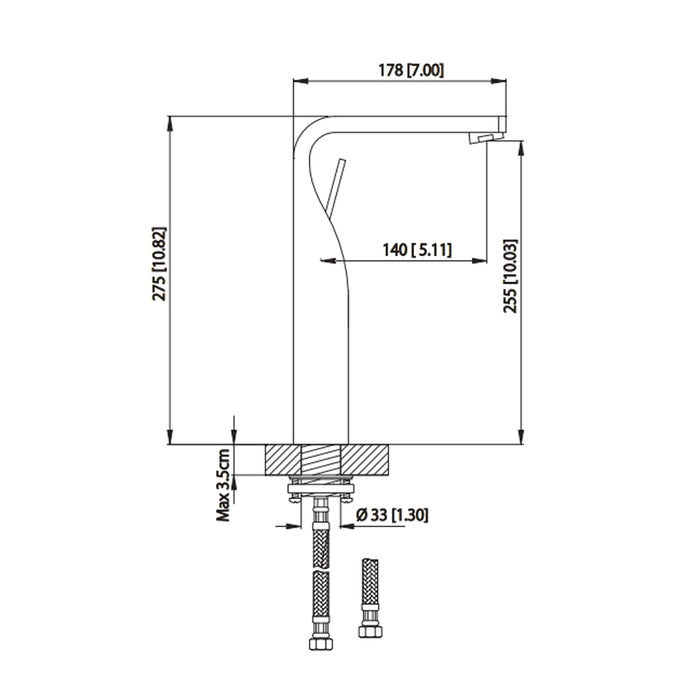 Serie 260 Vessel Sink Bathroom Faucet - Single Hole - 11" Brass/Brushed Nickel