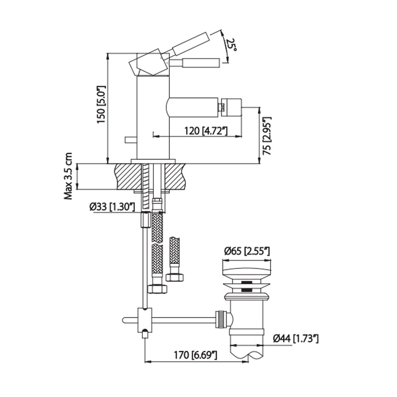 Serie 100 Bidet Faucet - Single Hole - 5" Brass/Brushed Nickel