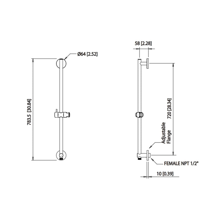 Serie 100 Hand Shower Column - Wall Mount - 31" Brass/Brushed Nickel