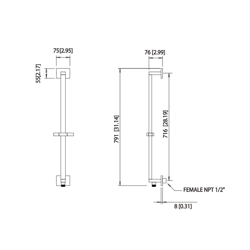 Serie 160 Square Hand Shower Column - Wall Mount - 32" Brass/Brushed Nickel