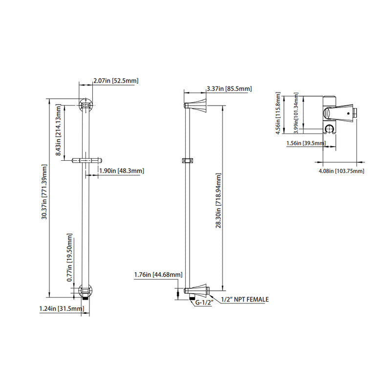 Serie 230 Hand Shower Column - Wall Mount - 31" Brass/Matt Black