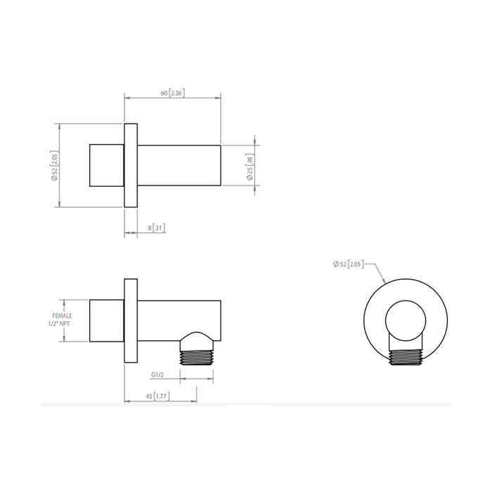 Serie 100 Hand Shower Connector - Wall Mount - 2" Brass/Brushed Nickel