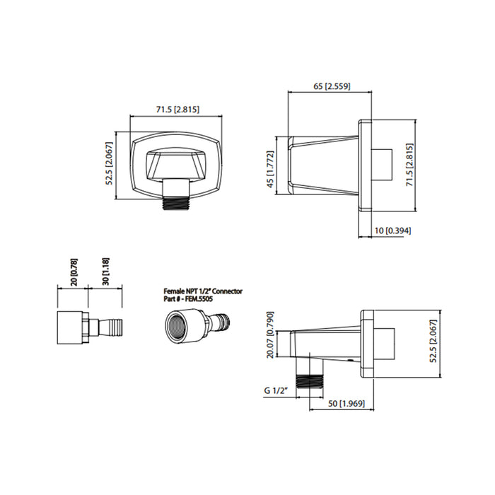 Serie 240 Hand Shower Connector - Wall Mount - 3" Brass/Brushed Nickel