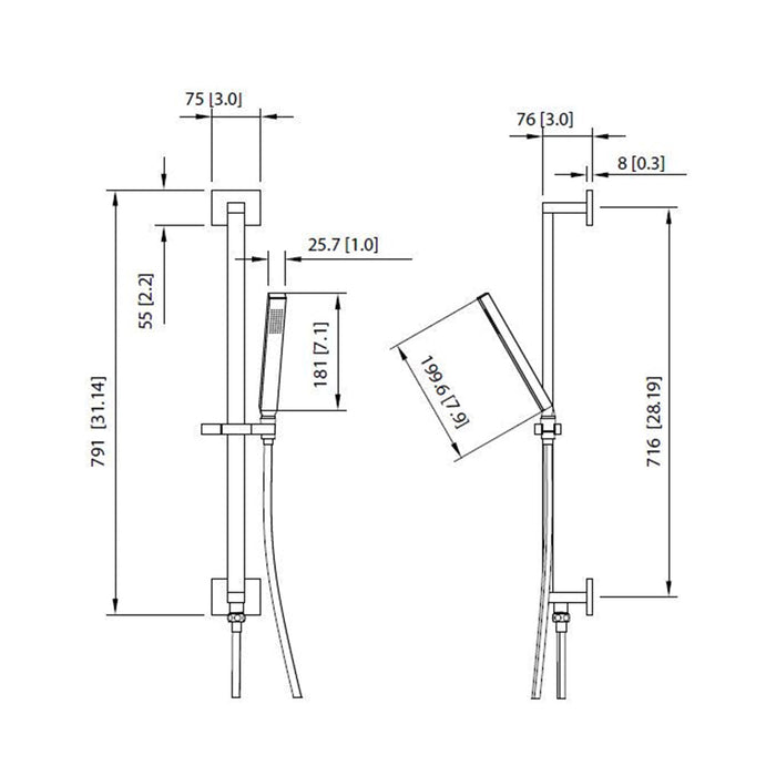 Universal Hand Shower Column Set - Wall Mount - 32" Brass/Polished Chrome