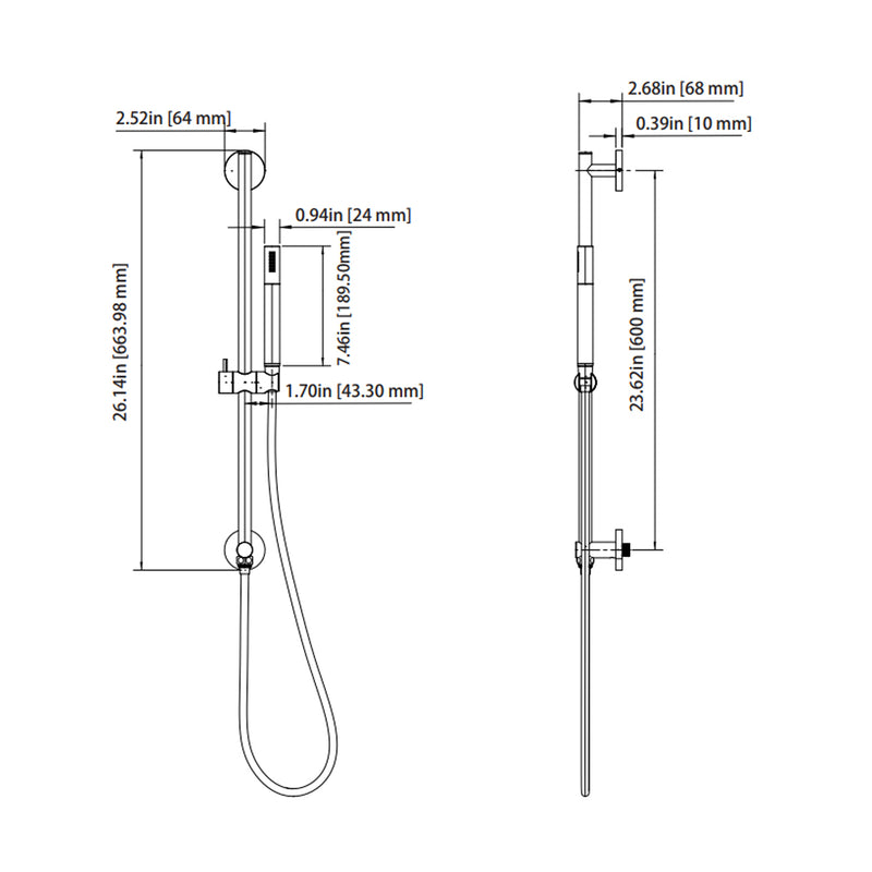 Universal Round Hand Shower Column Set - Wall Mount - 24" Brass/Brushed Nickel