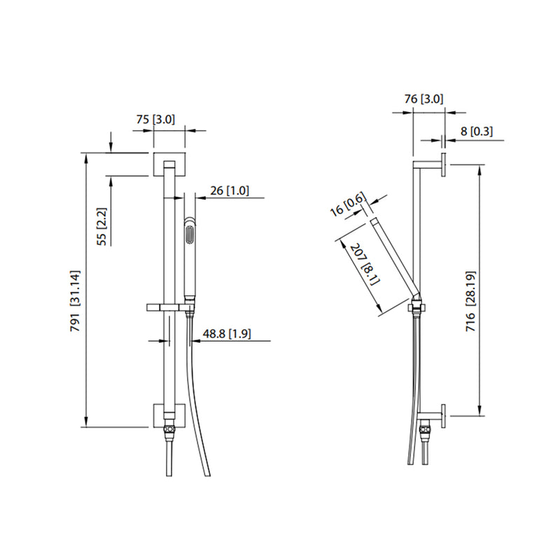Universal Hand Shower Column Set - Wall Mount - 31" Brass/Polished Chrome