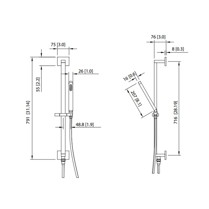 Universal Hand Shower Column Set - Wall Mount - 31" Brass/Polished Chrome