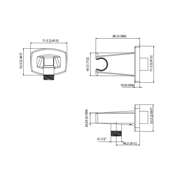 Serie 240 Hand Shower Holder Connector - Wall Mount - 3" Brass/Polished Nickel