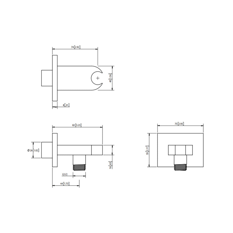 Universal Hand Shower Holder Connector - Wall Mount - 3" Brass/Polished Chrome